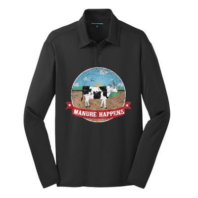 Manure Happens Cattle Ranch Farm Cow Dairy Humor Silk Touch Performance Long Sleeve Polo