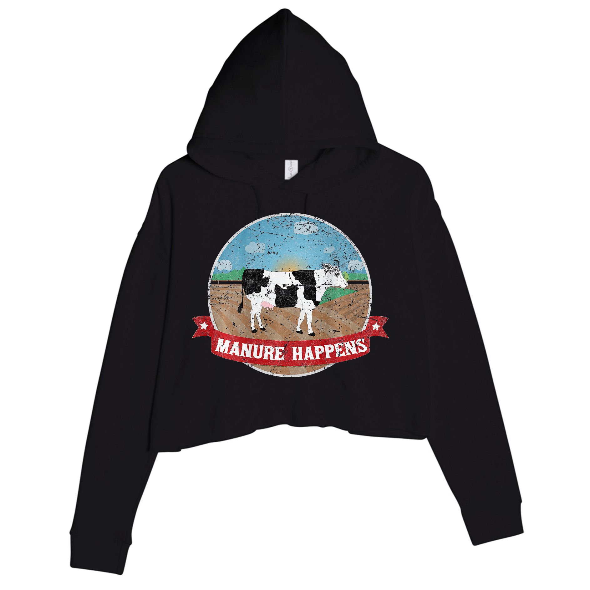 Manure Happens Cattle Ranch Farm Cow Dairy Humor Crop Fleece Hoodie