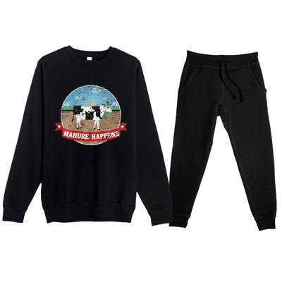 Manure Happens Cattle Ranch Farm Cow Dairy Humor Premium Crewneck Sweatsuit Set