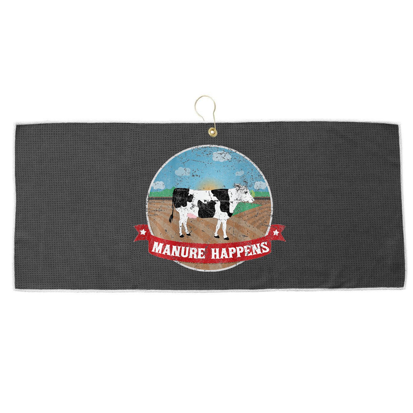 Manure Happens Cattle Ranch Farm Cow Dairy Humor Large Microfiber Waffle Golf Towel