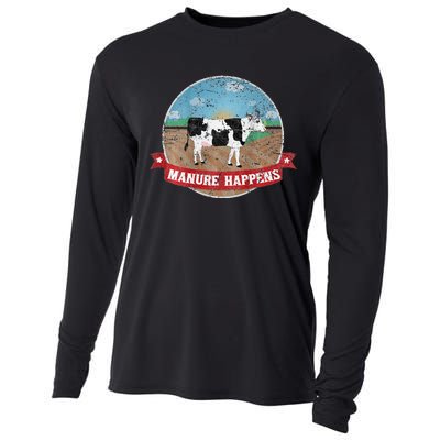 Manure Happens Cattle Ranch Farm Cow Dairy Humor Cooling Performance Long Sleeve Crew