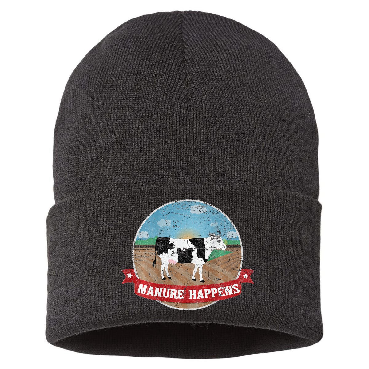 Manure Happens Cattle Ranch Farm Cow Dairy Humor Sustainable Knit Beanie