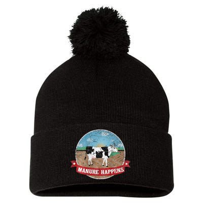 Manure Happens Cattle Ranch Farm Cow Dairy Humor Pom Pom 12in Knit Beanie