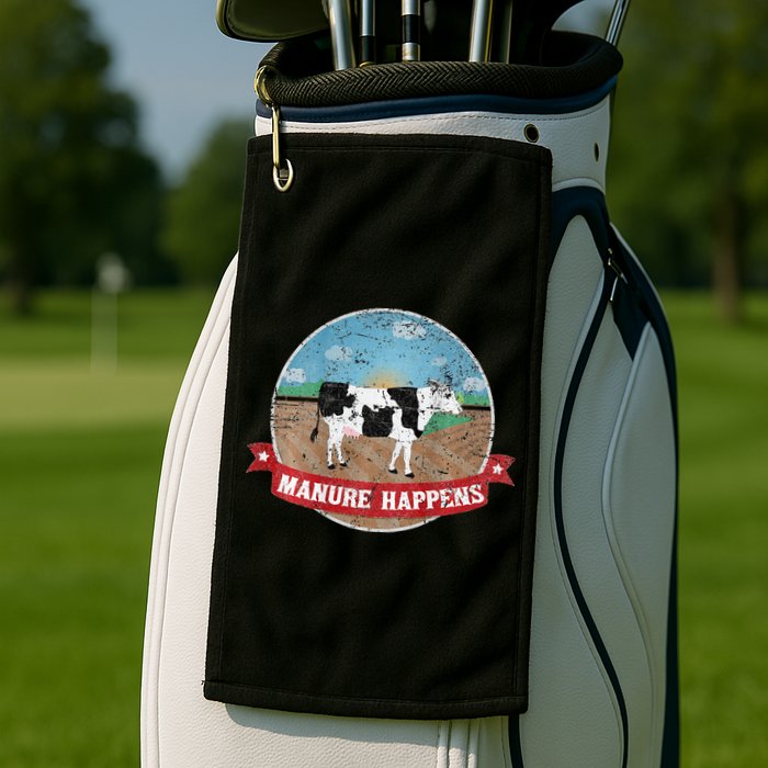 Manure Happens Cattle Ranch Farm Cow Dairy Humor Golf Towel