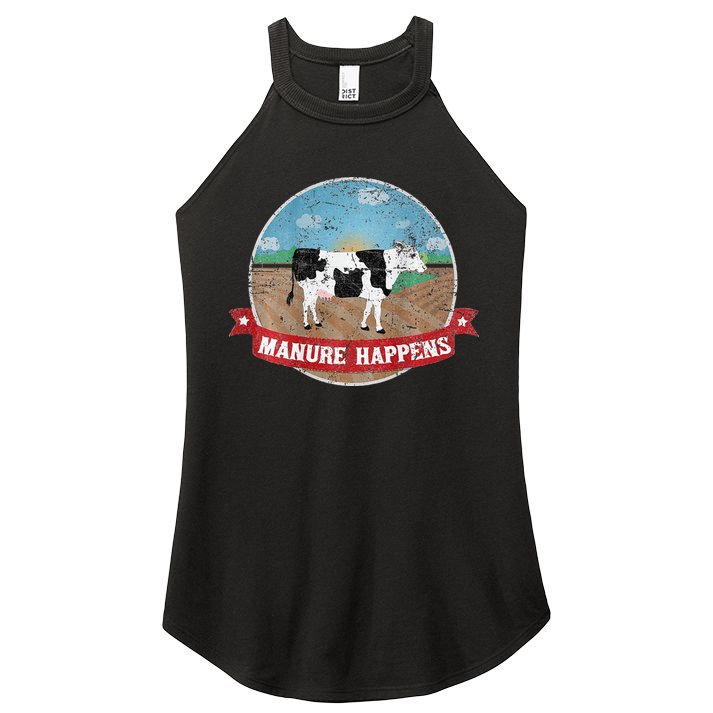 Manure Happens Cattle Ranch Farm Cow Dairy Humor Women's Perfect Tri Rocker Tank