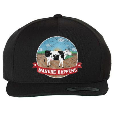 Manure Happens Cattle Ranch Farm Cow Dairy Humor Wool Snapback Cap