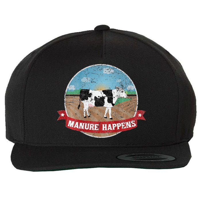 Manure Happens Cattle Ranch Farm Cow Dairy Humor Wool Snapback Cap