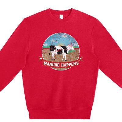 Manure Happens Cattle Ranch Farm Cow Dairy Humor Premium Crewneck Sweatshirt