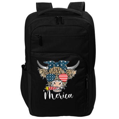 Merica Highland Cow With Bandana Patriotic 4th Of July Impact Tech Backpack