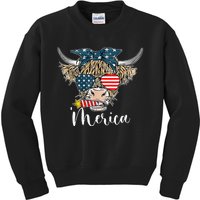 Merica Highland Cow With Bandana Patriotic 4th Of July Kids Sweatshirt