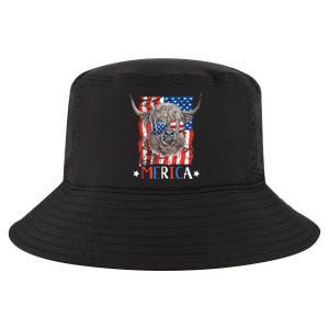 Merica Highland Cow 4th Of July Farming Patriotic Usa Flag Gift Cool Comfort Performance Bucket Hat