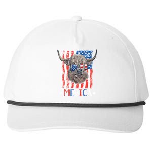 Merica Highland Cow 4th Of July Farming Patriotic Usa Flag Gift Snapback Five-Panel Rope Hat