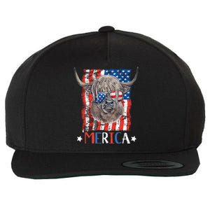 Merica Highland Cow 4th Of July Farming Patriotic Usa Flag Gift Wool Snapback Cap