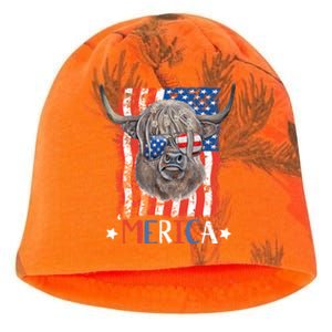 Merica Highland Cow 4th Of July Farming Patriotic Usa Flag Gift Kati - Camo Knit Beanie