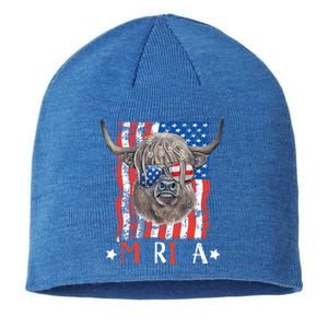 Merica Highland Cow 4th Of July Farming Patriotic Usa Flag Gift Sustainable Beanie