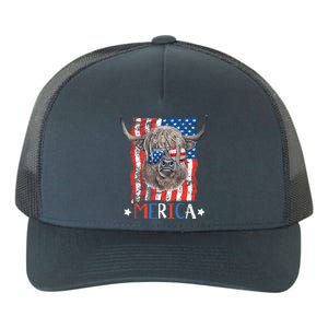 Merica Highland Cow 4th Of July Farming Patriotic Usa Flag Gift Yupoong Adult 5-Panel Trucker Hat