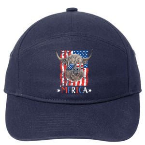 Merica Highland Cow 4th Of July Farming Patriotic Usa Flag Gift 7-Panel Snapback Hat