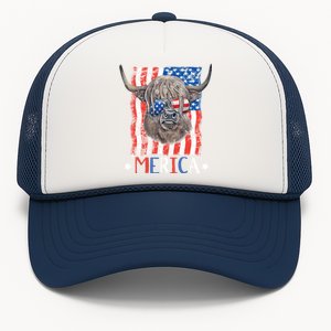 Merica Highland Cow 4th Of July Farming Patriotic Usa Flag Gift Trucker Hat