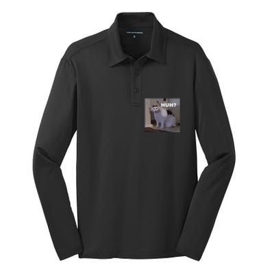 Meme Huh Cat Silk Touch Performance Long Sleeve Polo