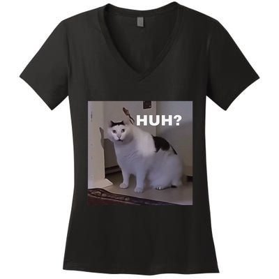 Meme Huh Cat Women's V-Neck T-Shirt