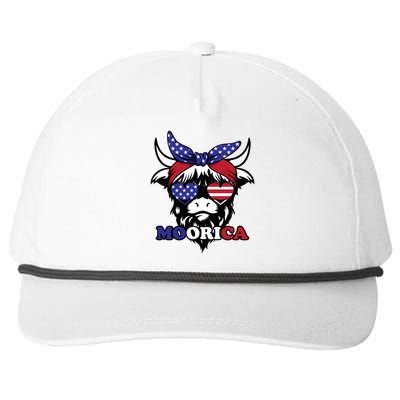 Moorica Highland Cow Fourth 4th Of July Usa Patriotic Cow Gift Snapback Five-Panel Rope Hat