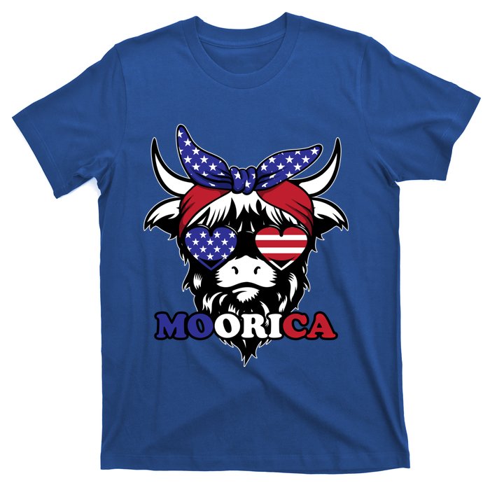 Moorica Highland Cow Fourth 4th Of July Usa Patriotic Cow Gift T-Shirt