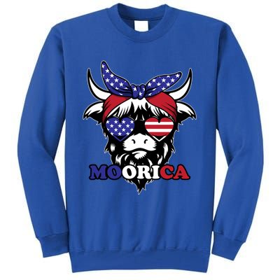 Moorica Highland Cow Fourth 4th Of July Usa Patriotic Cow Gift Tall Sweatshirt