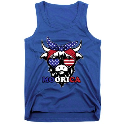 Moorica Highland Cow Fourth 4th Of July Usa Patriotic Cow Gift Tank Top