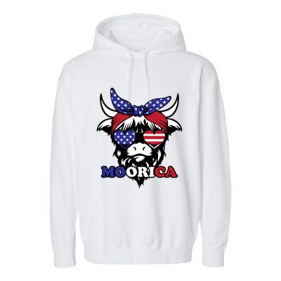 Moorica Highland Cow Fourth 4th Of July Usa Patriotic Cow Gift Garment-Dyed Fleece Hoodie