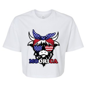 Moorica Highland Cow Fourth 4th Of July Usa Patriotic Cow Gift Bella+Canvas Jersey Crop Tee