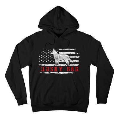 Men Husky Dad Distressed American Flag Patriotic Dog Hoodie