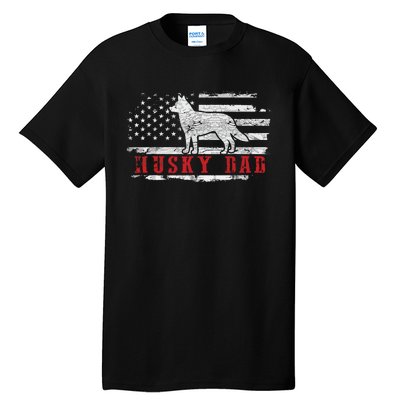 Men Husky Dad Distressed American Flag Patriotic Dog Tall T-Shirt