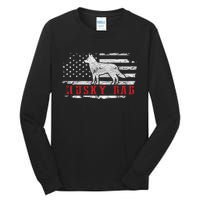 Men Husky Dad Distressed American Flag Patriotic Dog Tall Long Sleeve T-Shirt