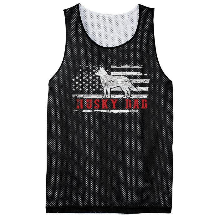 Men Husky Dad Distressed American Flag Patriotic Dog Mesh Reversible Basketball Jersey Tank