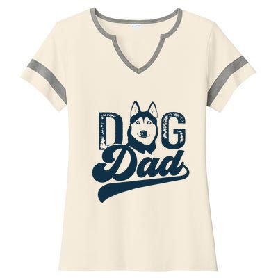 Men Husky Dog Dad Siberian Husky Ladies Halftime Notch Neck Tee