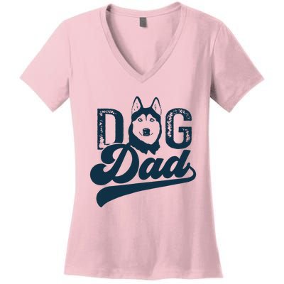 Men Husky Dog Dad Siberian Husky Women's V-Neck T-Shirt