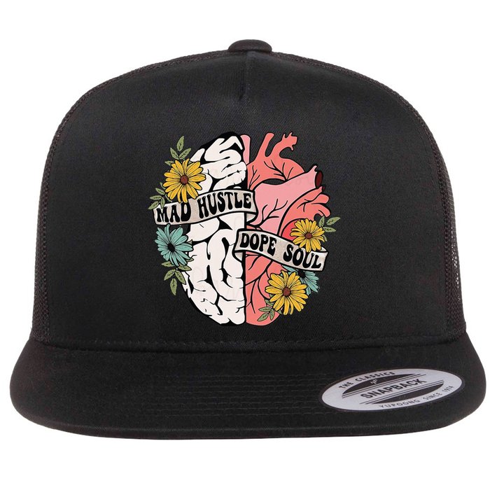 Mad Hustle Dope Soul Floral Brain Mental Health Awareness Flat Bill Trucker Hat