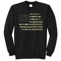 Men Husband Daddy Protector Hero Fathers Day Camo American Flag Sweatshirt