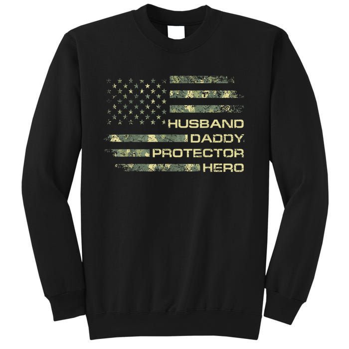 Men Husband Daddy Protector Hero Fathers Day Camo American Flag Sweatshirt