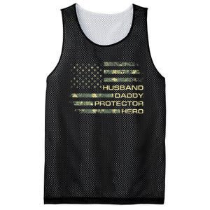 Men Husband Daddy Protector Hero Fathers Day Camo American Flag Mesh Reversible Basketball Jersey Tank