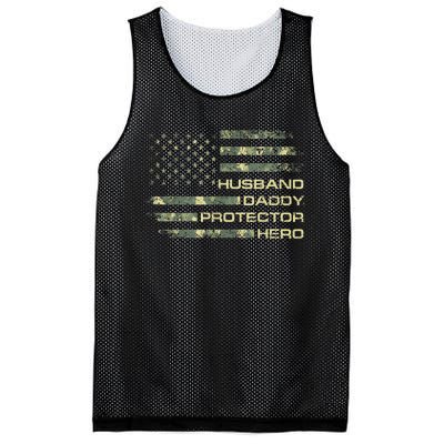 Men Husband Daddy Protector Hero Fathers Day Camo American Flag Mesh Reversible Basketball Jersey Tank