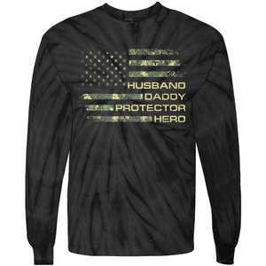 Men Husband Daddy Protector Hero Fathers Day Camo American Flag Tie-Dye Long Sleeve Shirt