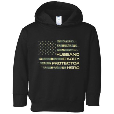 Men Husband Daddy Protector Hero Fathers Day Camo American Flag Toddler Hoodie