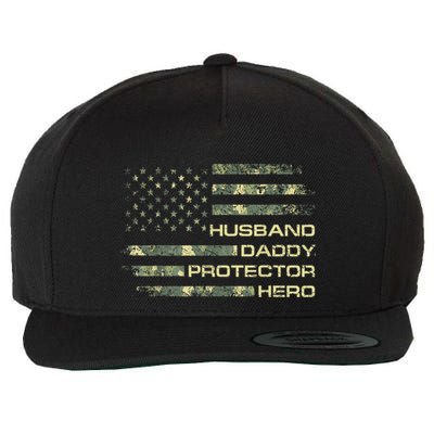 Men Husband Daddy Protector Hero Fathers Day Camo American Flag Wool Snapback Cap