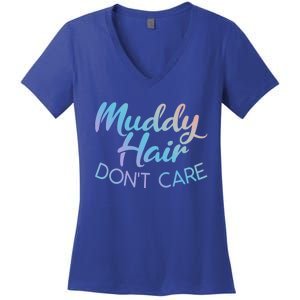 Muddy Hair Don't Care Gift Muddy Quad Biker Four Funny Gift Women's V-Neck T-Shirt