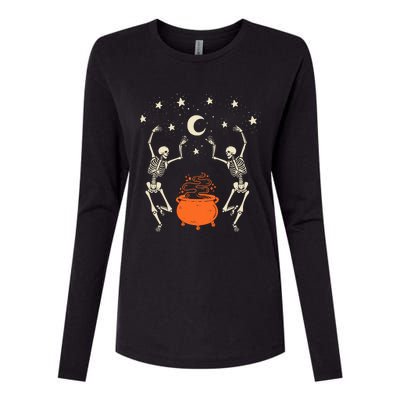 Mystical Halloween Dancing Skeletons Womens Cotton Relaxed Long Sleeve T-Shirt