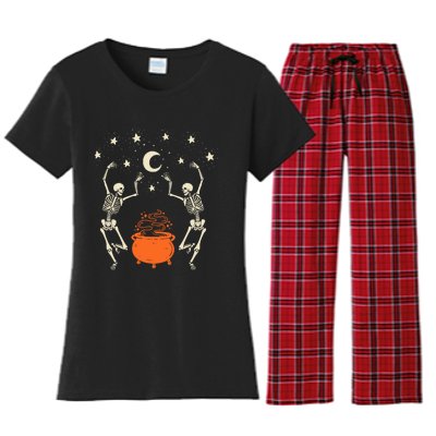 Mystical Halloween Dancing Skeletons Women's Flannel Pajama Set