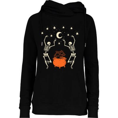 Mystical Halloween Dancing Skeletons Womens Funnel Neck Pullover Hood