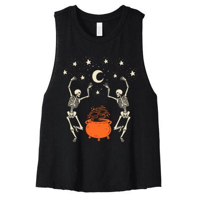 Mystical Halloween Dancing Skeletons Women's Racerback Cropped Tank