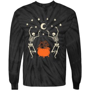 Mystical Halloween Dancing Skeletons Tie-Dye Long Sleeve Shirt